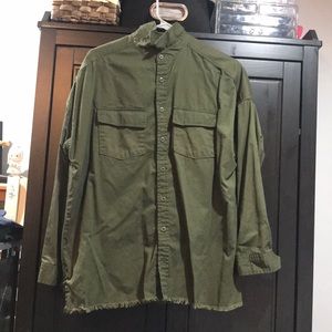 Army Green Button Down over size shirt